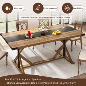 Blotout 71" Modern Farmhouse Dining Table for 6-8 Person, Rectangular Wood Dining Table