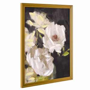 Beautiful Hand Painted Romantic White Florals Gold Wood Framed Canvas Wall Art