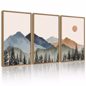 Drsoum Watercolor Mountain Wall Art 11x14in Nature Framed Classic Retro Floral Wall Prints