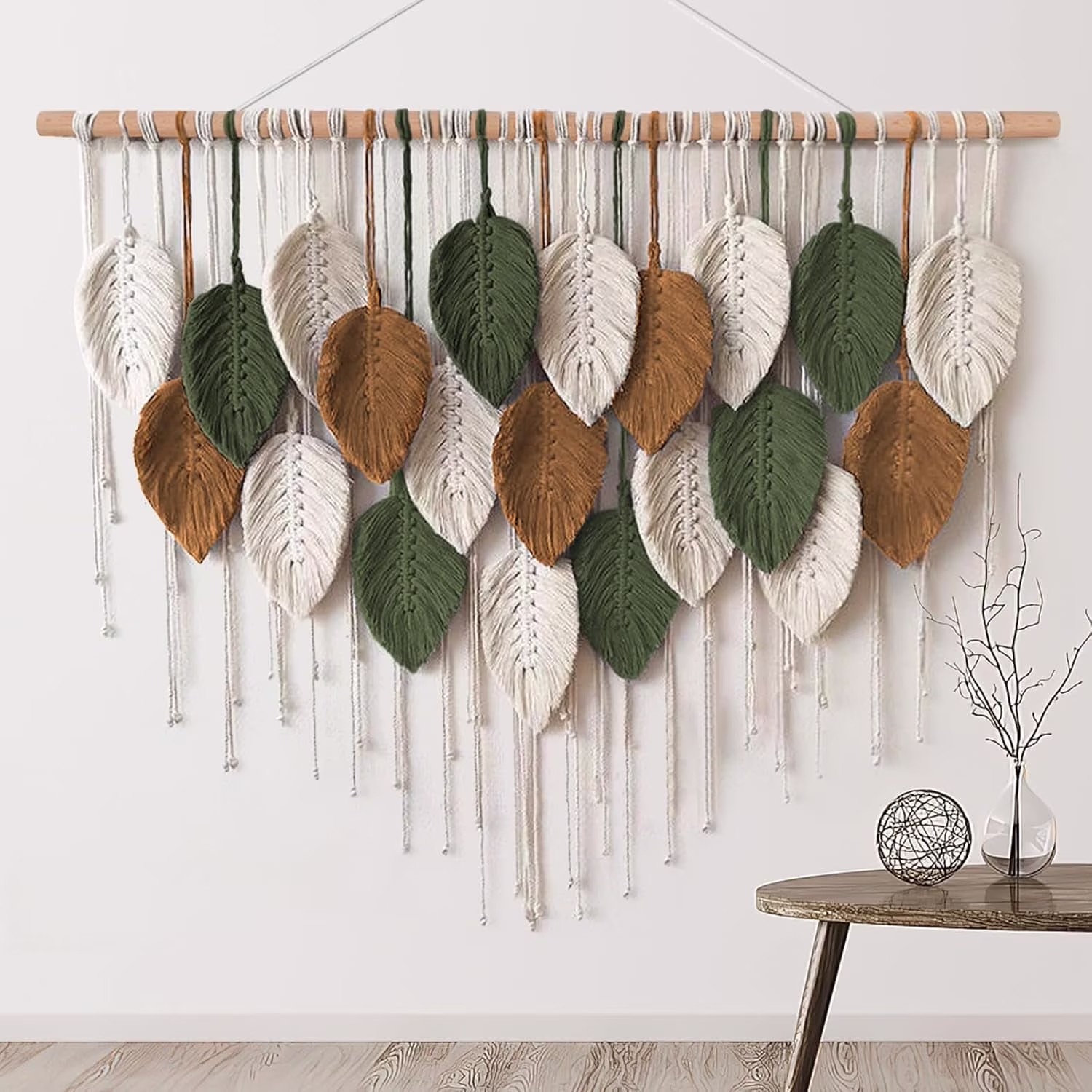 Macrame Wall Hanging, Boho Handmade Woven Leaf Tapestry, Chic Wall Art Decor
