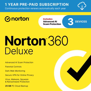 Norton 360 Deluxe, Antivirus Software for 3 Devices, 1 Year Subscription