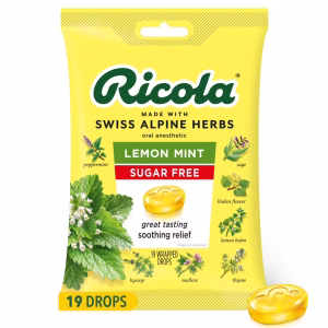 Ricola Sugar Free Lemon Mint Throat Drops for Everyday Soothing Sore Throat Care, 19 Count