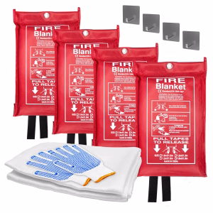 Rocyis Emergency Fire Blanket – 4 Pack (40 in × 40 in) with Hooks & Gloves